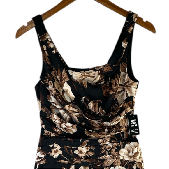 NWT Express Satin Floral Draped Neck Ruched Midi Sheath Dress Size 2 - Picture 9 of 12